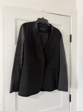 All Saints Women’s Black Blazer with Leather Sleeves - Size US 12